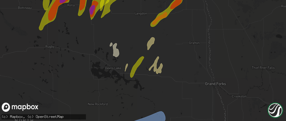 Hail map in Brocket, ND on June 2, 2026