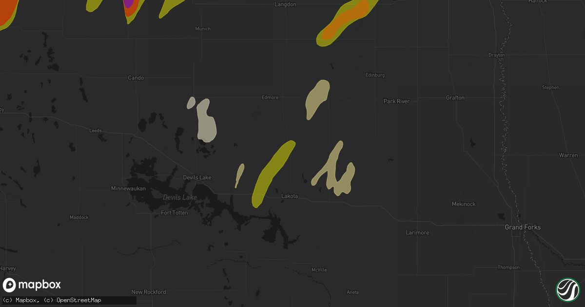 Hail map in Brocket, ND on June 2, 2026