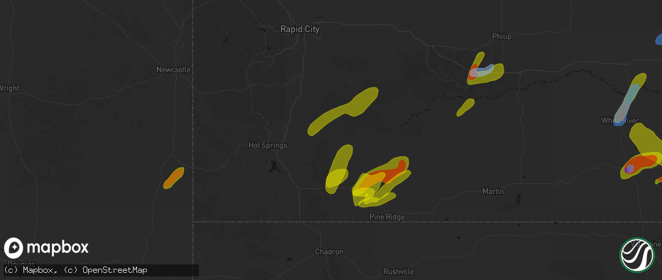 Hail map in Buffalo Gap, SD on June 2, 2026
