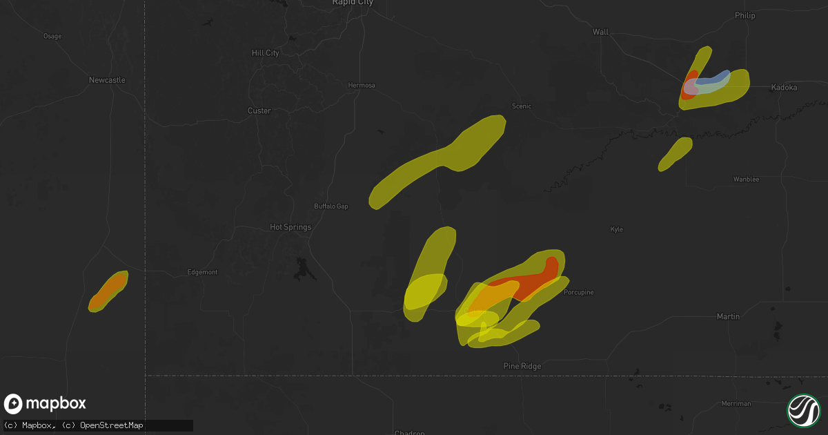 Hail map in Buffalo Gap, SD on June 2, 2026