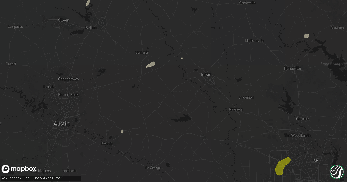Hail map in Caldwell, TX on June 2, 2026