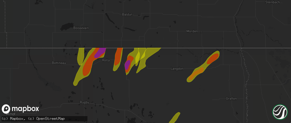 Hail map in Calvin, ND on June 2, 2026