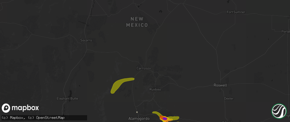 Hail map in Carrizozo, NM on June 2, 2026