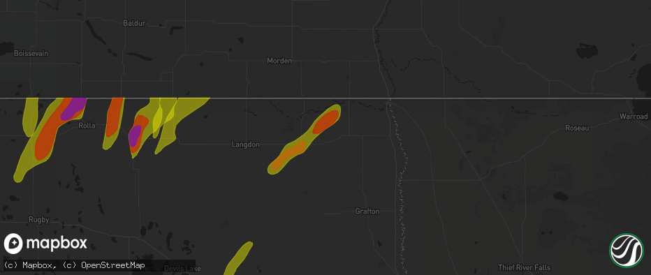 Hail map in Cavalier, ND on June 2, 2026