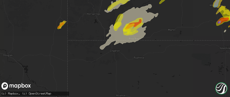 Hail map in Chadron, NE on June 2, 2026