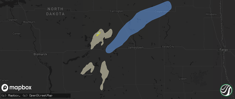 Hail map in Cleveland, ND on June 2, 2026