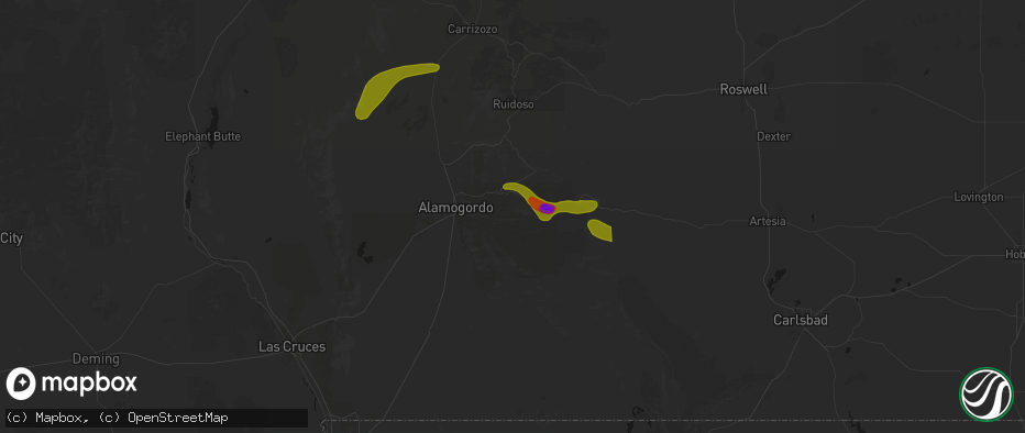 Hail map in Cloudcroft, NM on June 2, 2026