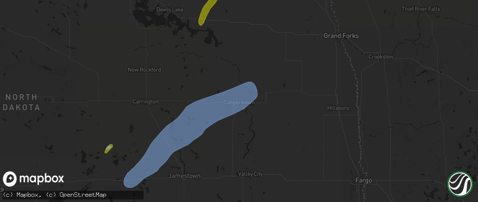 Hail map in Cooperstown, ND on June 2, 2026