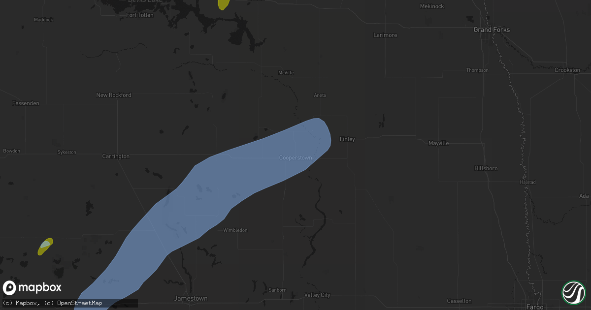 Hail map in Cooperstown, ND on June 2, 2026