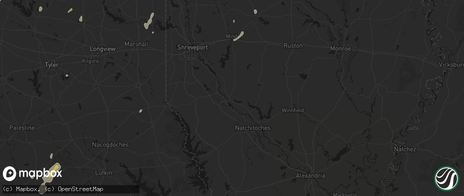 Hail map in Coushatta, LA on June 2, 2026