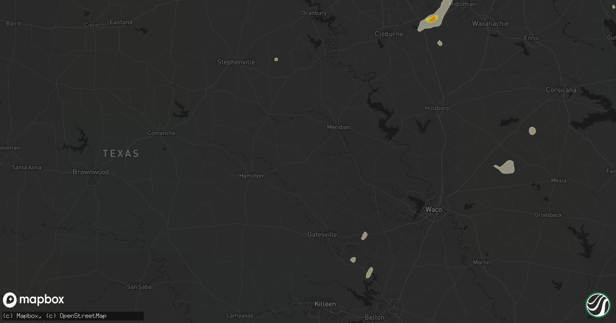 Hail map in Cranfills Gap, TX on June 2, 2026