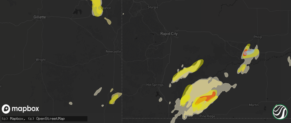 Hail map in Custer, SD on June 2, 2026