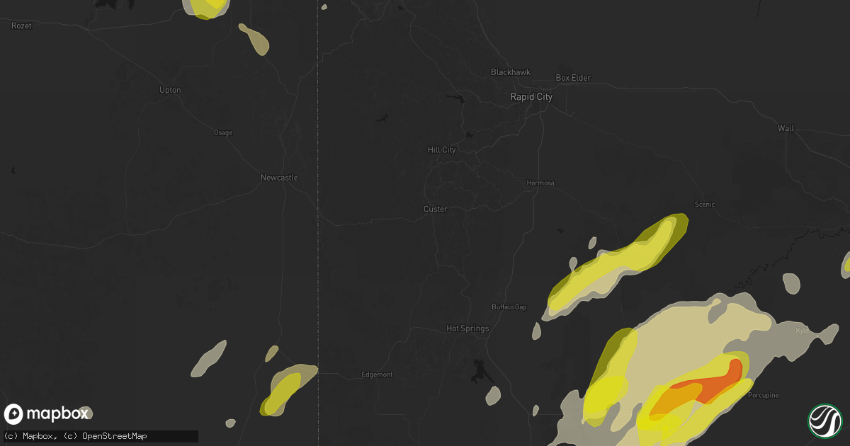 Hail map in Custer, SD on June 2, 2026