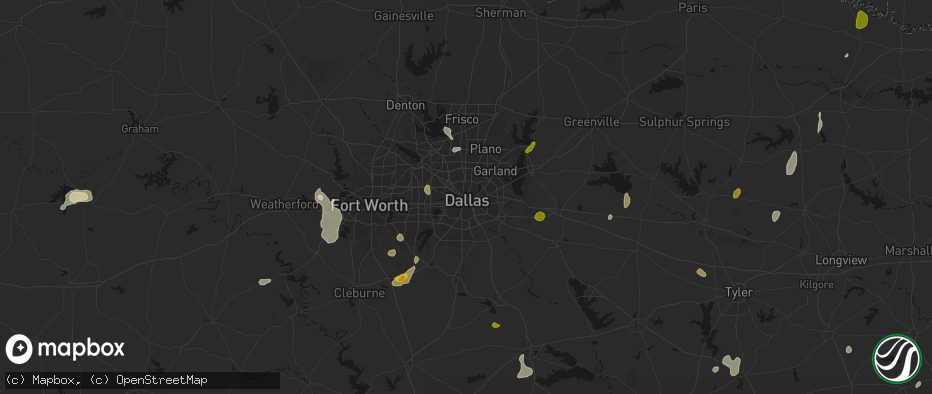 Hail map in Dallas, TX on June 2, 2026