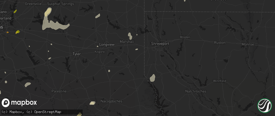 Hail map in De Berry, TX on June 2, 2026