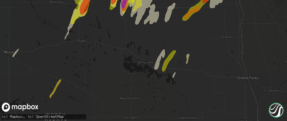 Hail map in Devils Lake, ND on June 2, 2026