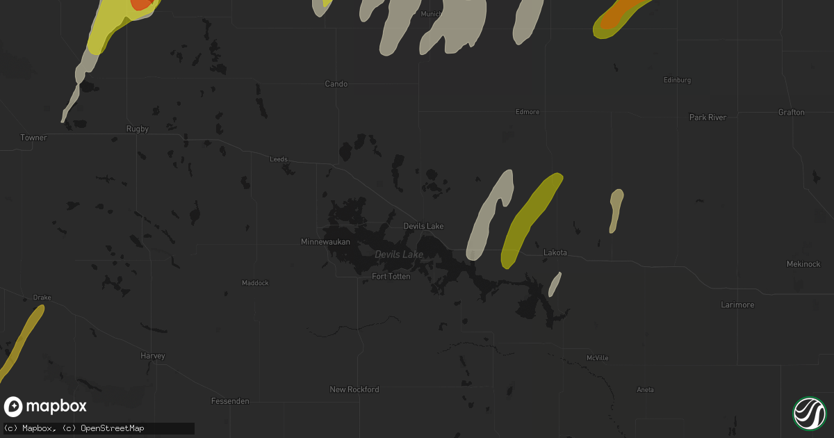Hail map in Devils Lake, ND on June 2, 2026