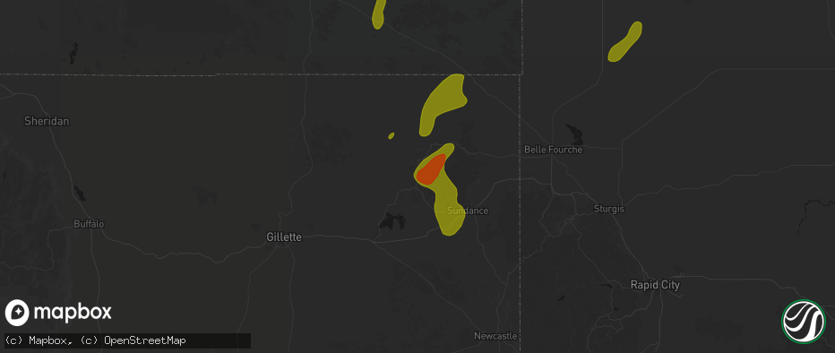Hail map in Devils Tower, WY on June 2, 2026