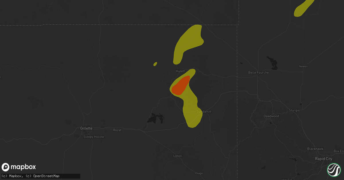 Hail map in Devils Tower, WY on June 2, 2026