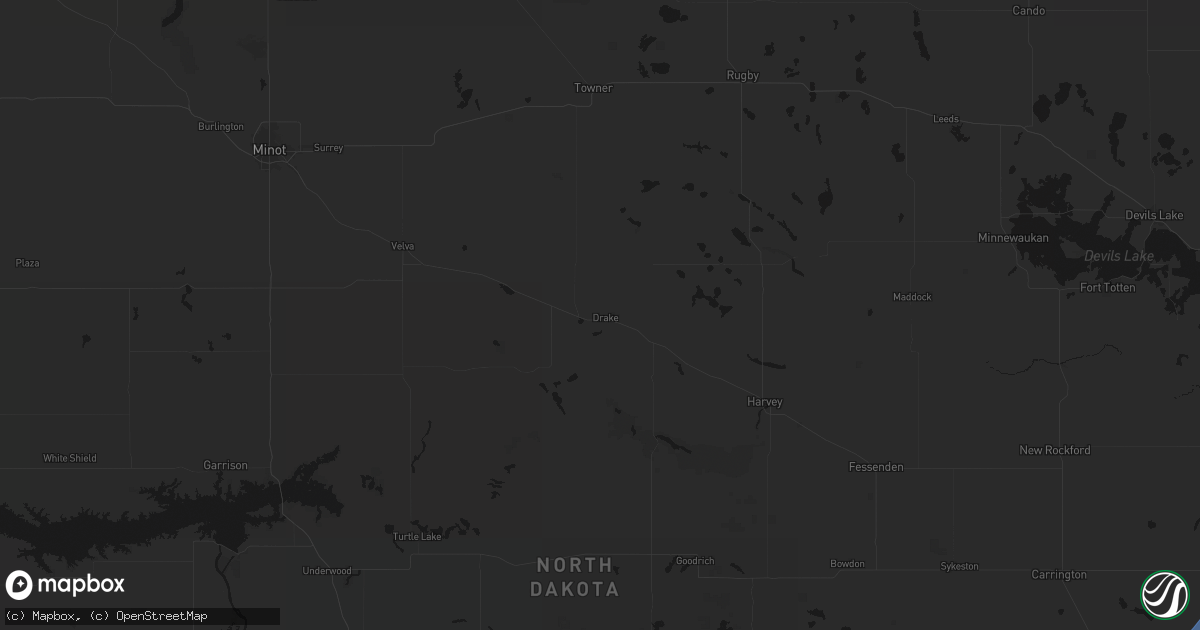 Hail map in Drake, ND on June 2, 2026