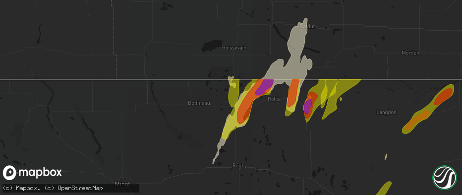 Hail map in Dunseith, ND on June 2, 2026