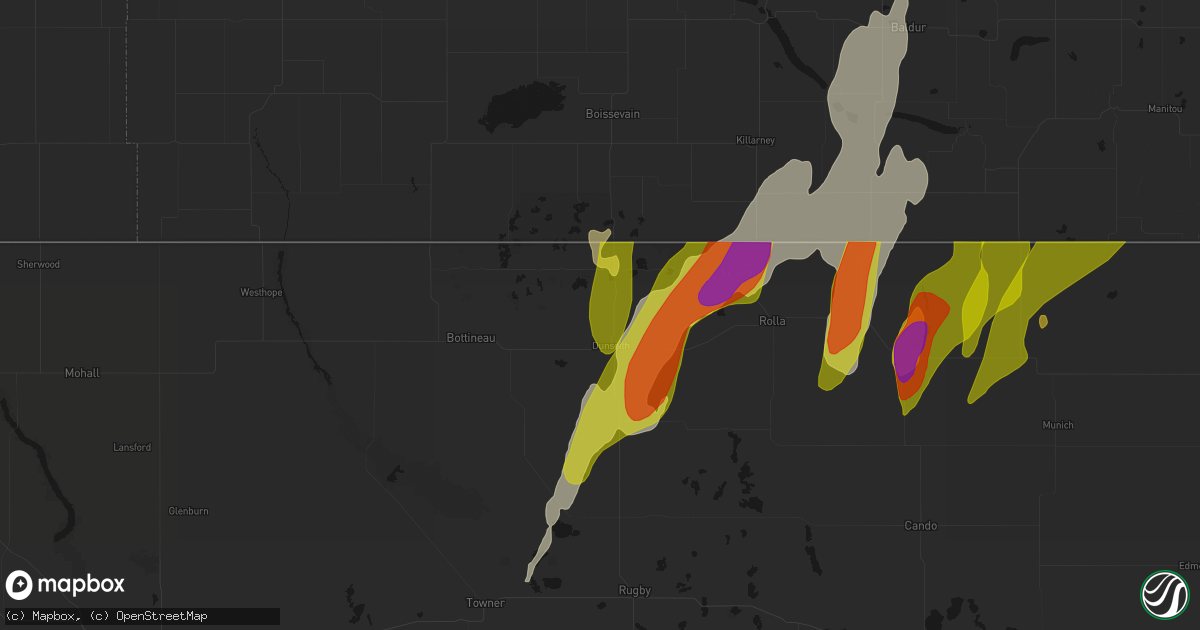 Hail map in Dunseith, ND on June 2, 2026