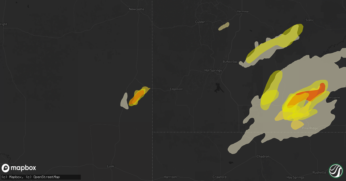 Hail map in Edgemont, SD on June 2, 2026