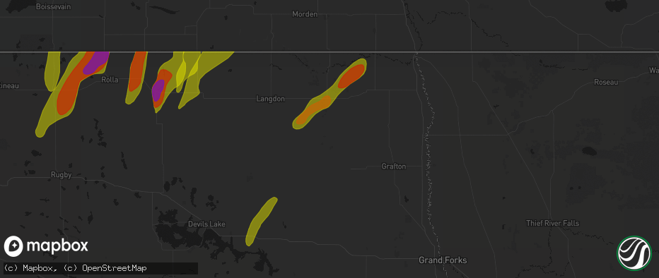 Hail map in Edinburg, ND on June 2, 2026