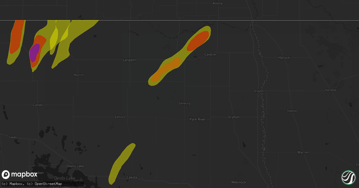 Hail map in Edinburg, ND on June 2, 2026