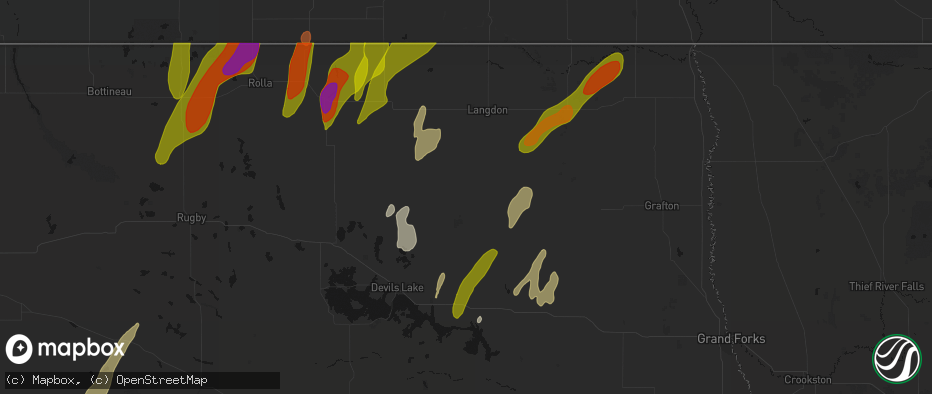 Hail map in Edmore, ND on June 2, 2026