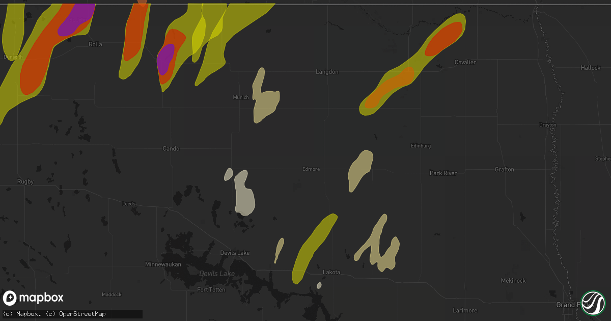 Hail map in Edmore, ND on June 2, 2026
