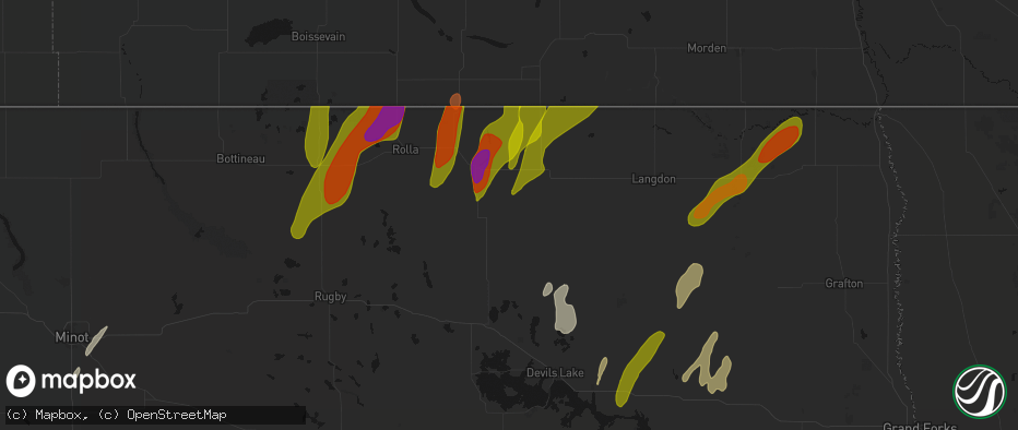 Hail map in Egeland, ND on June 2, 2026