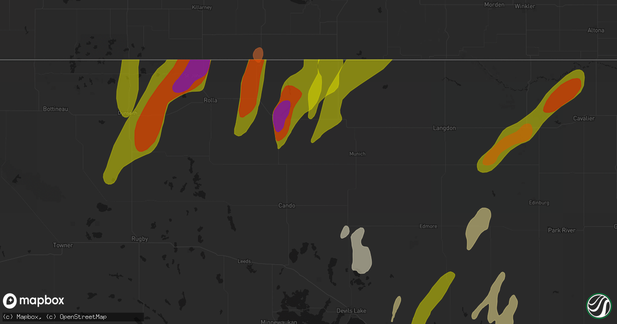 Hail map in Egeland, ND on June 2, 2026