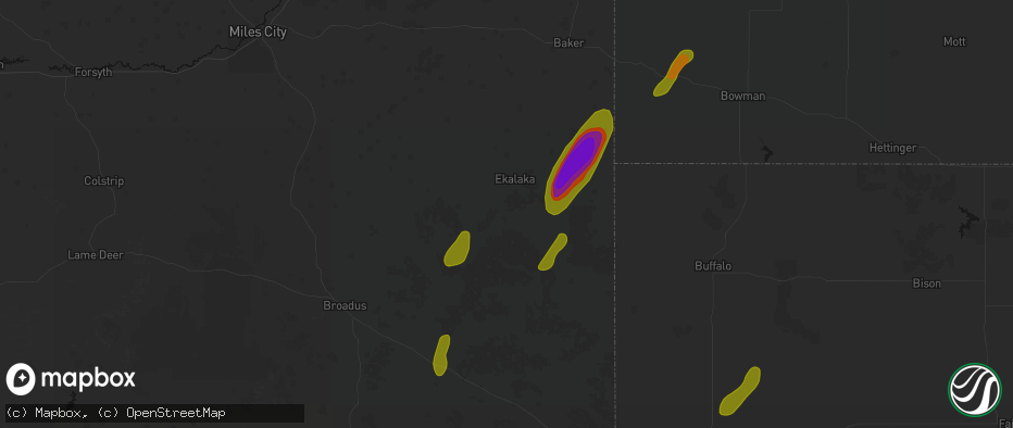 Hail map in Ekalaka, MT on June 2, 2026