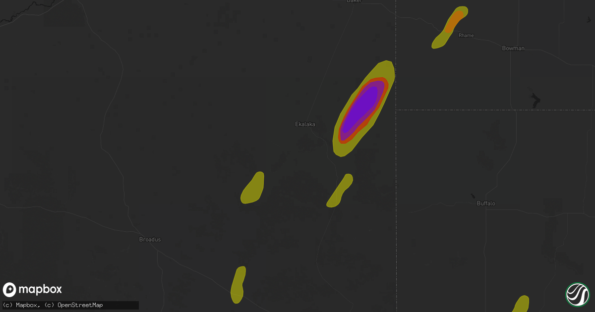Hail map in Ekalaka, MT on June 2, 2026