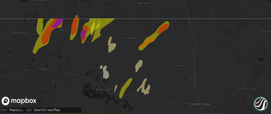 Hail map in Fairdale, ND on June 2, 2026