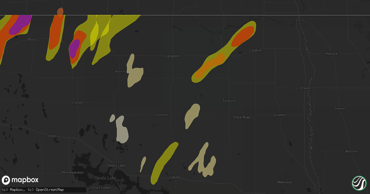 Hail map in Fairdale, ND on June 2, 2026