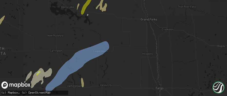 Hail map in Finley, ND on June 2, 2026