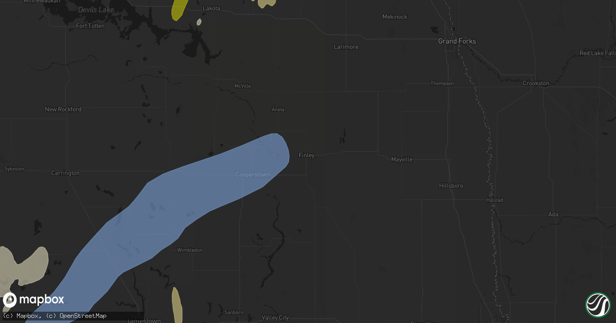 Hail map in Finley, ND on June 2, 2026