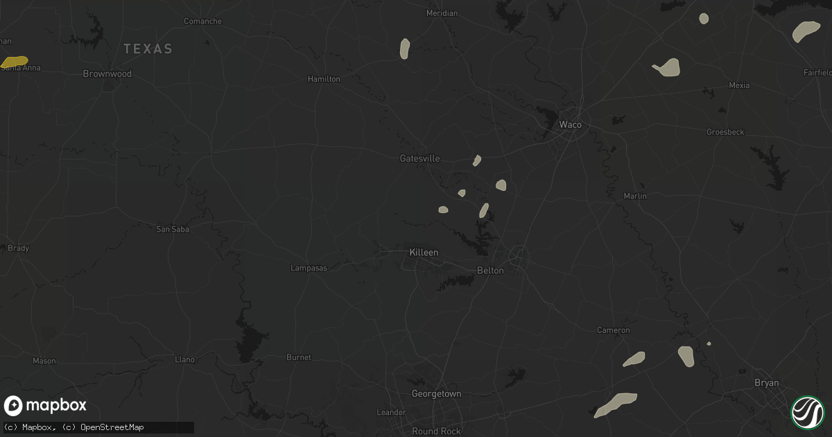Hail map in Fort Hood, TX on June 2, 2026