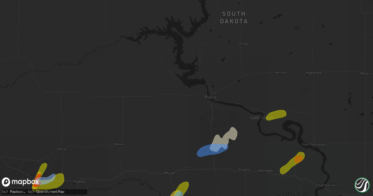 Hail map in Fort Pierre, SD on June 2, 2026