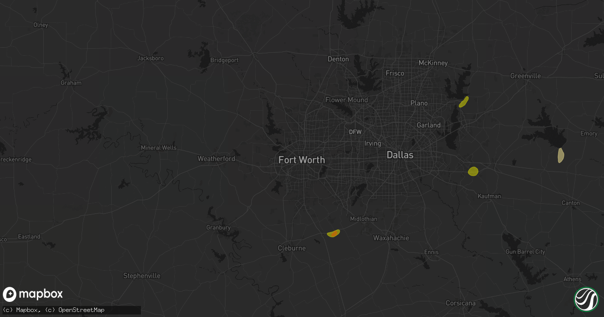 Hail map in Fort Worth, TX on June 2, 2026