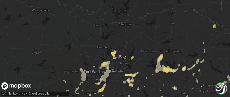 Hail map in Frisco, TX on June 2, 2026