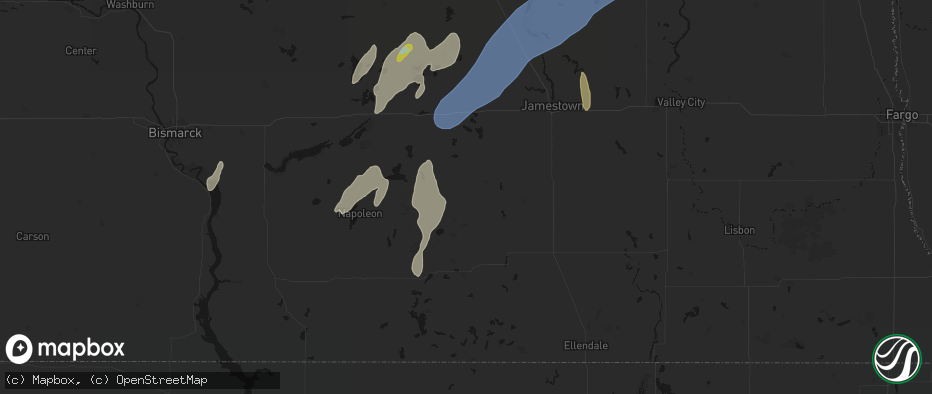 Hail map in Gackle, ND on June 2, 2026