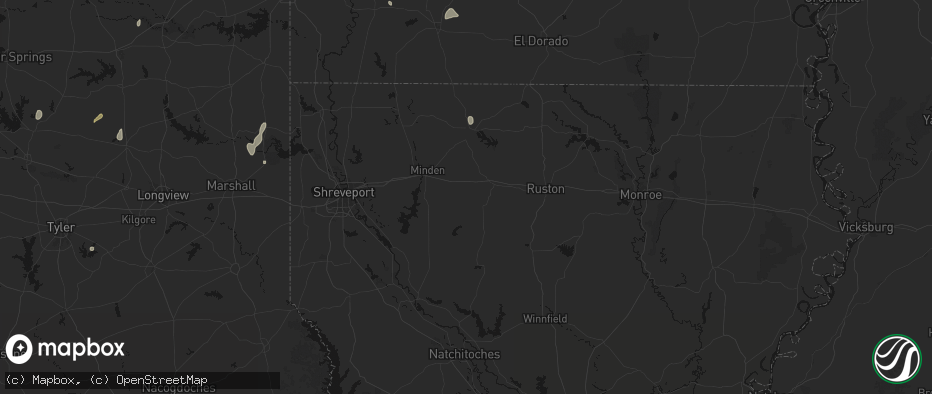 Hail map in Gibsland, LA on June 2, 2026