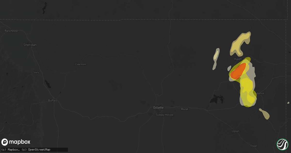 Hail map in Gillette, WY on June 2, 2026
