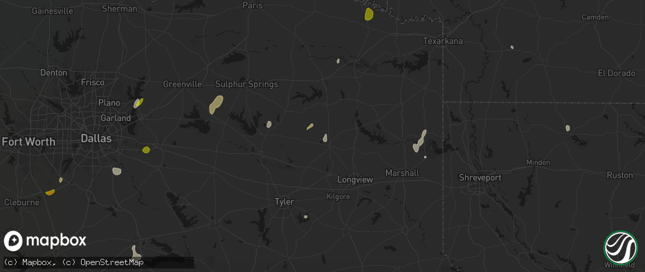 Hail map in Gilmer, TX on June 2, 2026