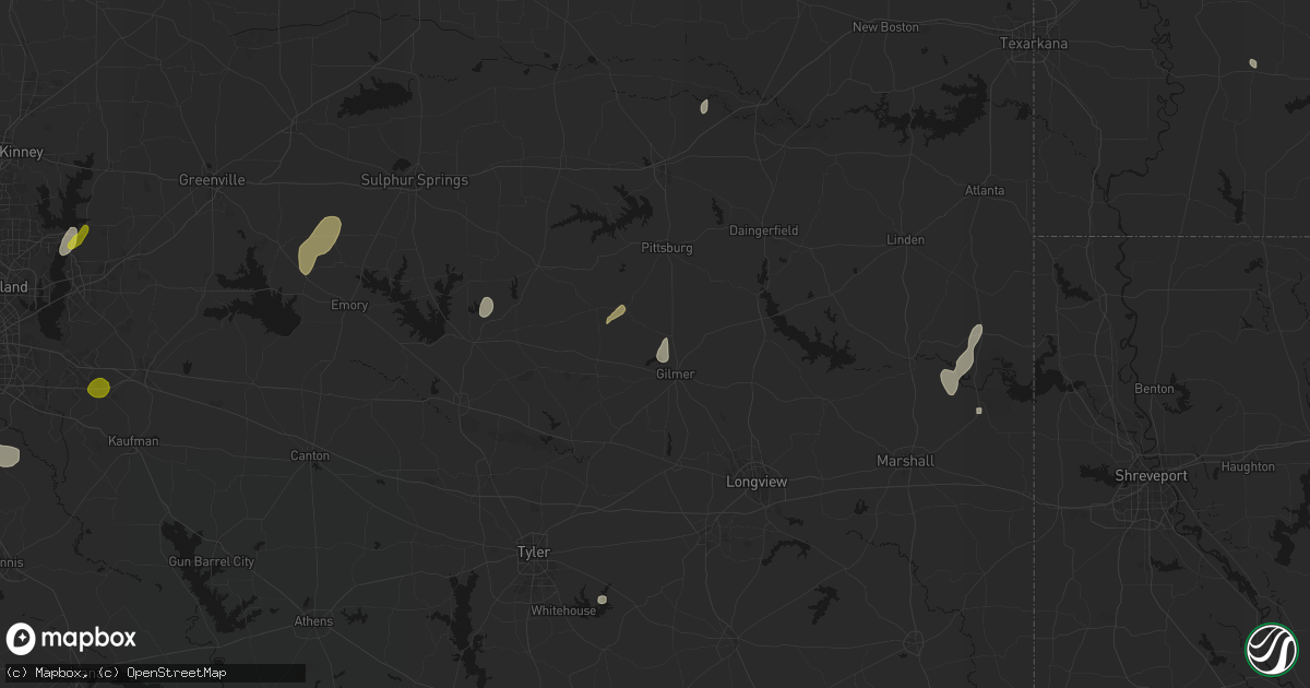 Hail map in Gilmer, TX on June 2, 2026