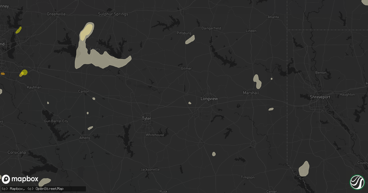 Hail map in Gladewater, TX on June 2, 2026