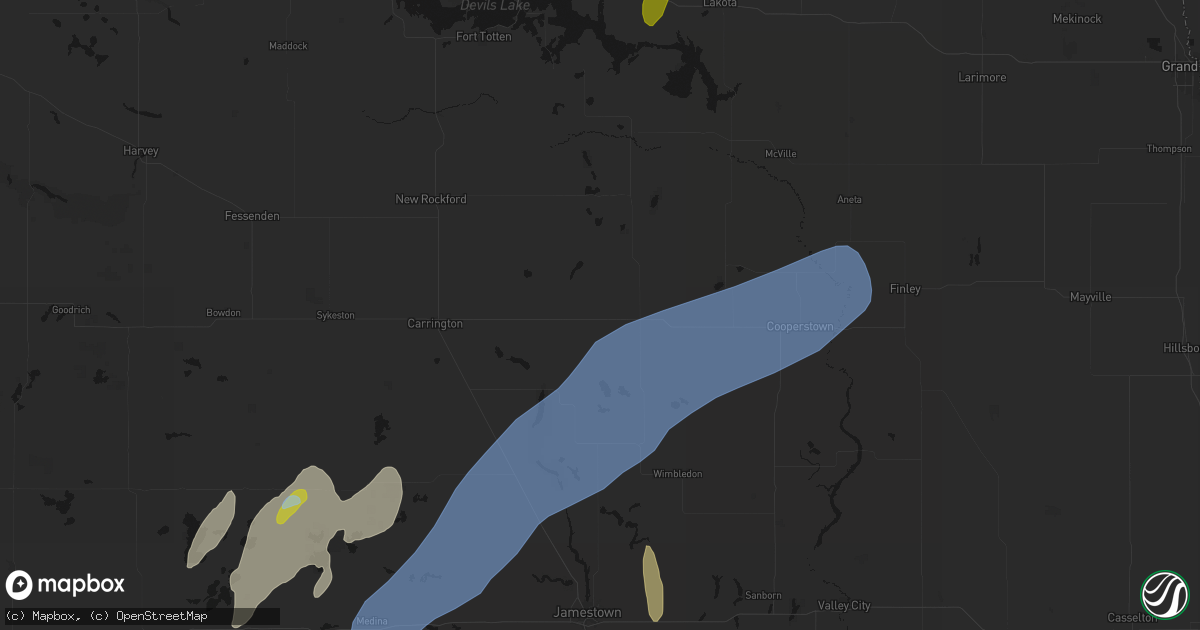 Hail map in Glenfield, ND on June 2, 2026